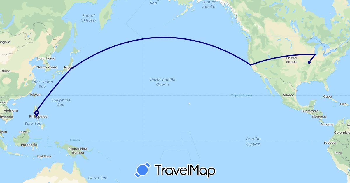 TravelMap itinerary: driving in Japan, Philippines, United States (Asia, North America)